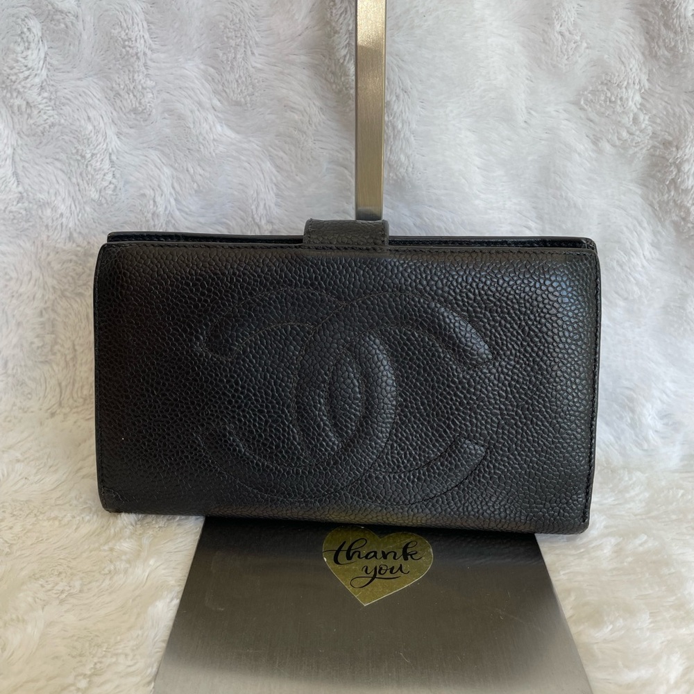 Chanel Bifold Black Leather Long Wallet Vintage